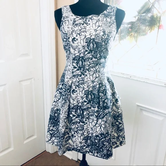 blue and white summer dresses Blue and Ivory Print Midi Summer Dress with Buttons Ivory Blue Stripe Floral / Medium main image 0